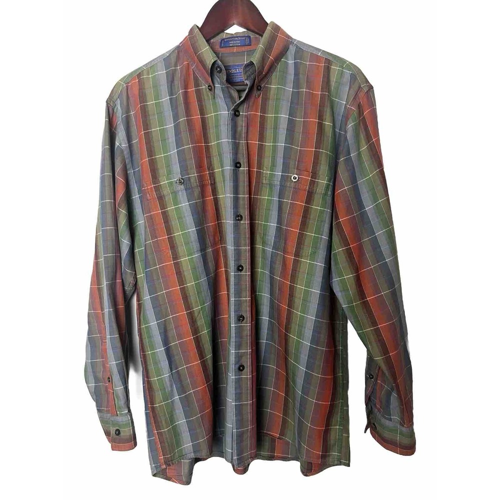 PENDLETON Shirt Men's M Plaid Red‎ Blue Button Down Cotton Expedition